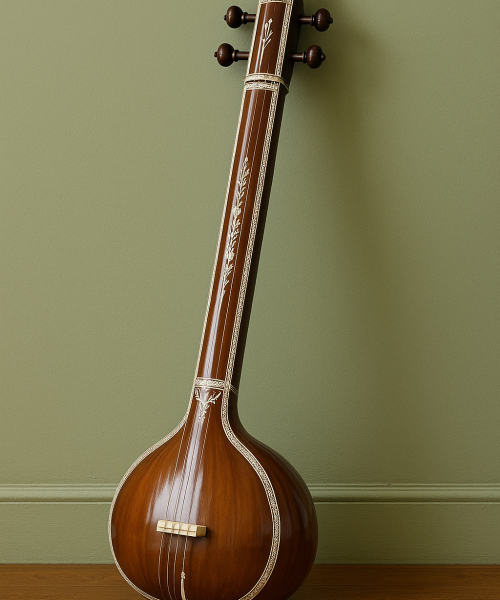 20250903_0931_Tanpura Against Sage Wall_simple_compose_01k486mwh9fz3rdt49vtsz8ywf